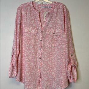 Notations Pink and White Floral Button-Down Shirt